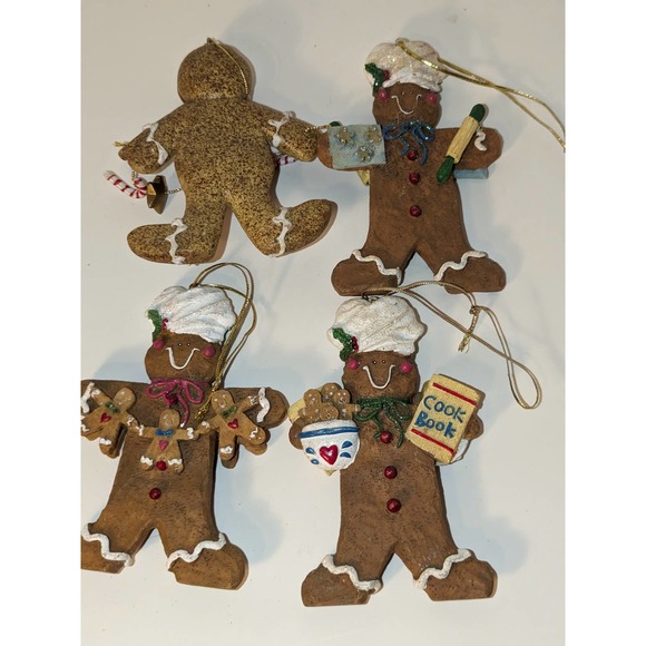 Lot 4 Vintage Carved Resin Snowman Christmas Holiday Ornaments 5" x 4" - Picture 6 of 7